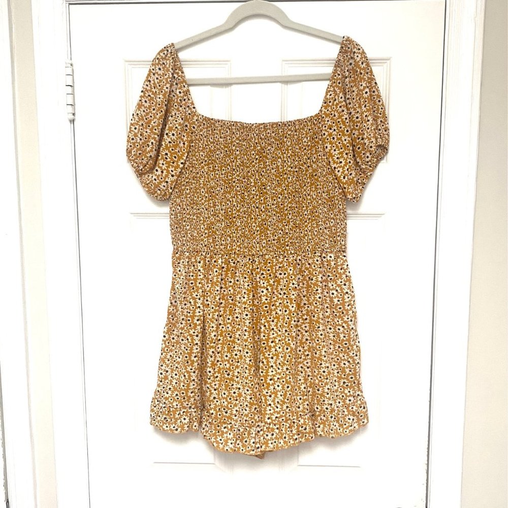 Jeanewpole1 Women's Yellow Floral Shirred Top Romper, Size XXL